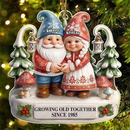 Christmas Gnome Couple Growing Old Together - Personalized Custom Shaped Acrylic Ornament