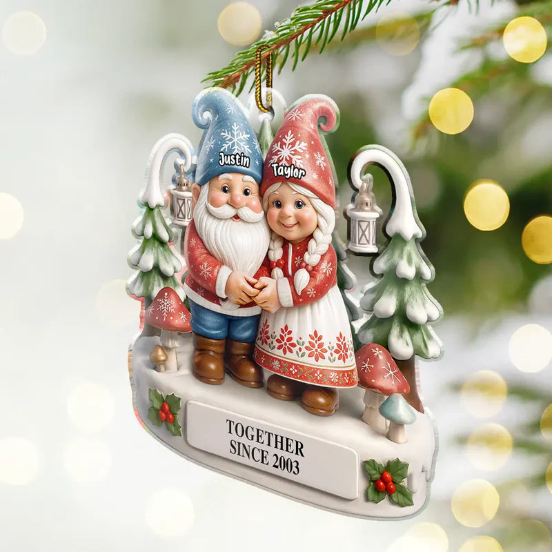 Christmas Gnome Couple Growing Old Together - Personalized Custom Shaped Acrylic Ornament