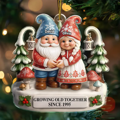 Christmas Gnome Couple Growing Old Together - Personalized Custom Shaped Acrylic Ornament