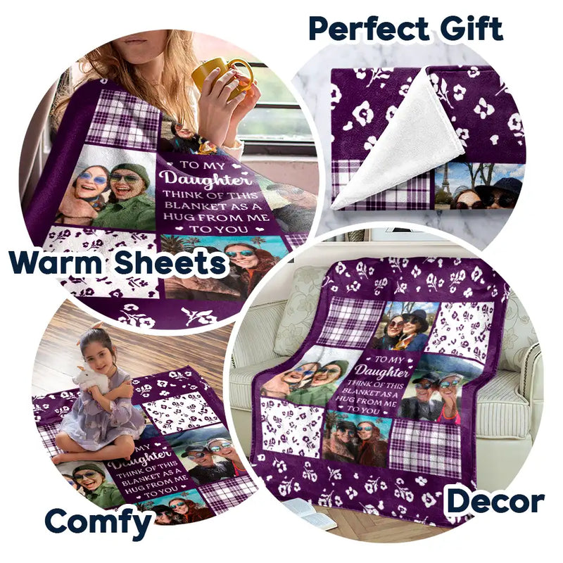 Custom Photo To My Mom Think Of This As A Hug From Me To You - Personalized Fleece Blanket, Sherpa Blanket