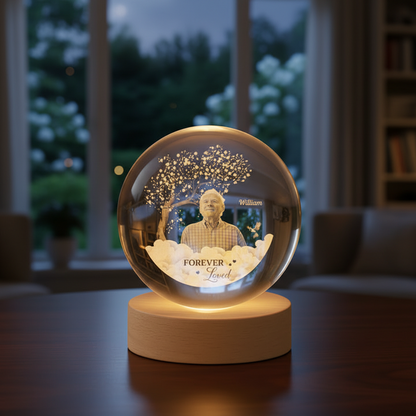 Personalised Memorial Crystal Ball Lamp for Loss of Dad with Photo