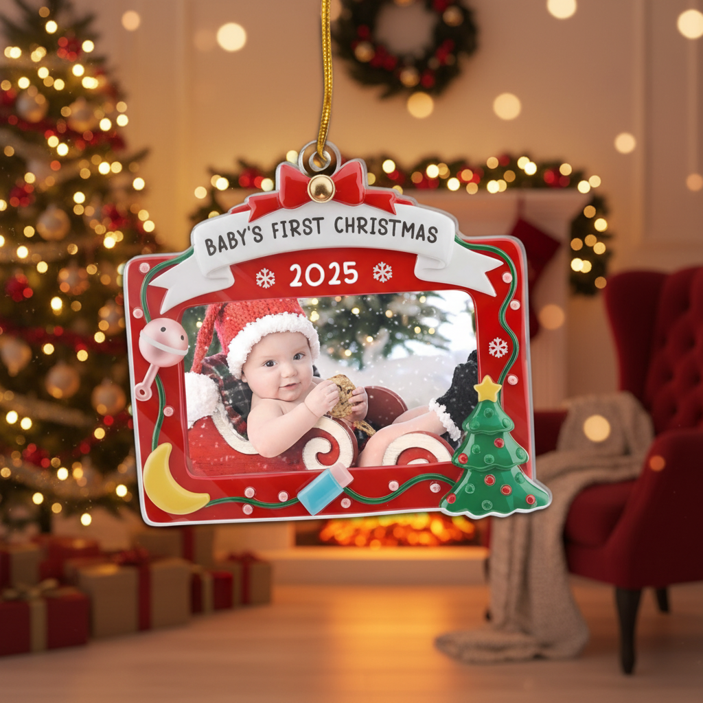Custom Photo Acrylic Ornament - Personalized Christmas Baby Shower, Gender Reveal Gifts For New Moms, New Dads, New Parents - First Christmas, Forever Loved