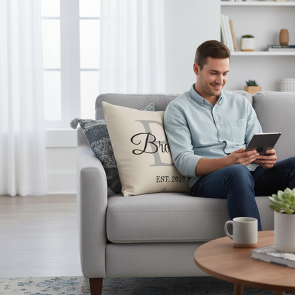 Custom Name & Initial Pillow with Meaningful Year - Personalized Home Decor Gift for Family