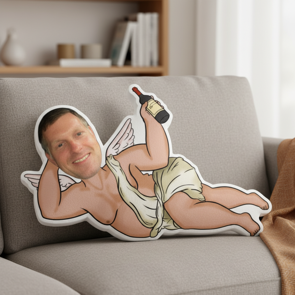 Drunk Cupid Custom Shaped Photo Pillow – Personalized Funny Face Gift for Boyfriend, Husband
