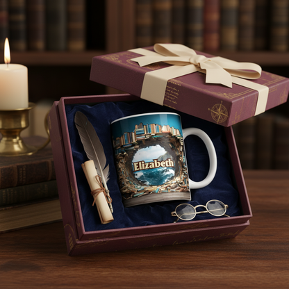Custom Name Ocean Book Tunnel Ceramic Mug - Personalized Perfect Gift for Readers, Book Lovers