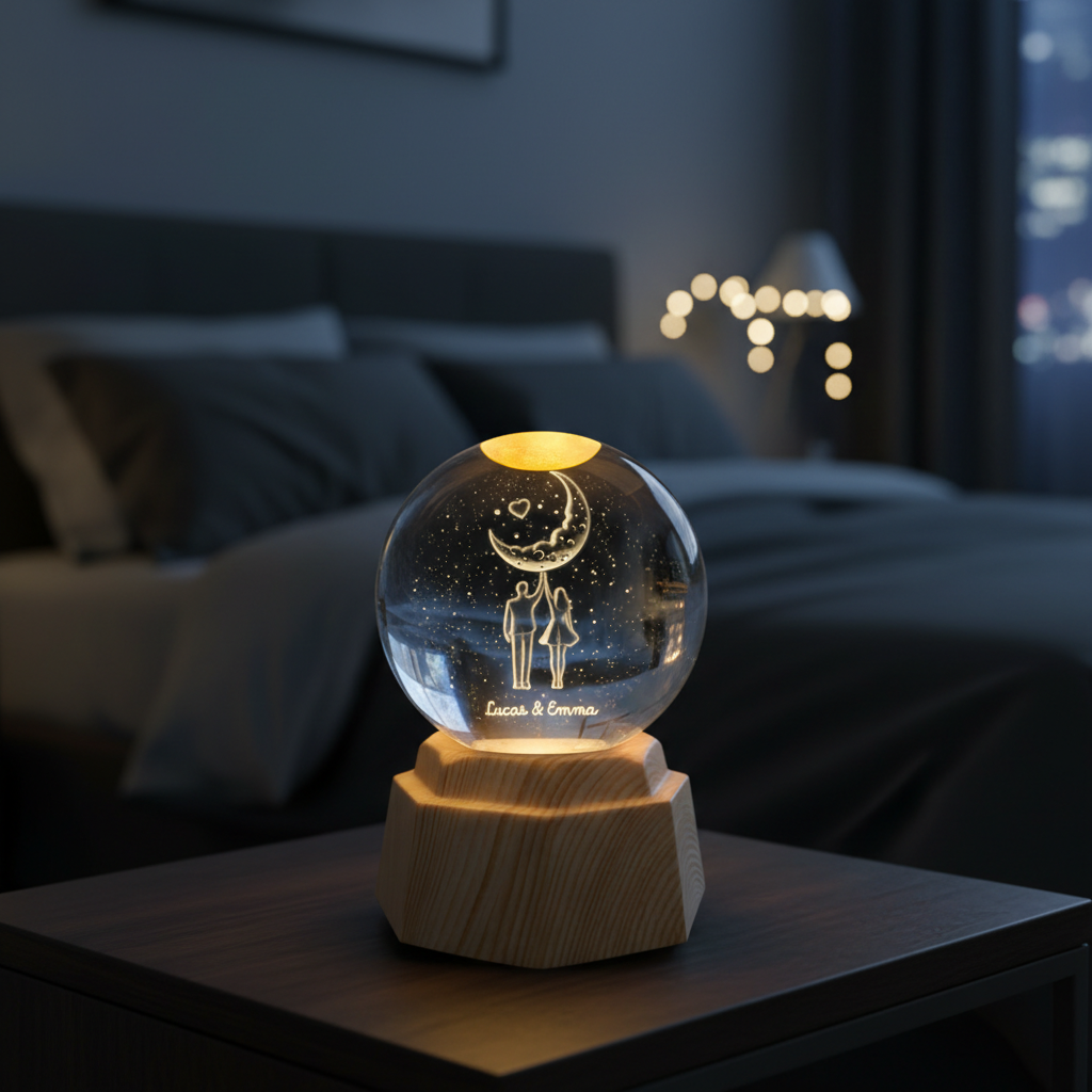 Personalised Moon 3D Crystal Ball Lamp for Couples