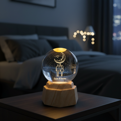Personalised Moon 3D Crystal Ball Lamp for Couples