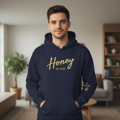 Custom Unisex Hoodie With Design On Sleeve - Personalized Anniversary Wedding Gifts For Husband And Wife
