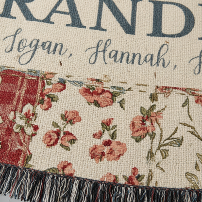 Custom Name Retro Patchwork Woven Blanket – Personalized Gift for Mom, Grandma