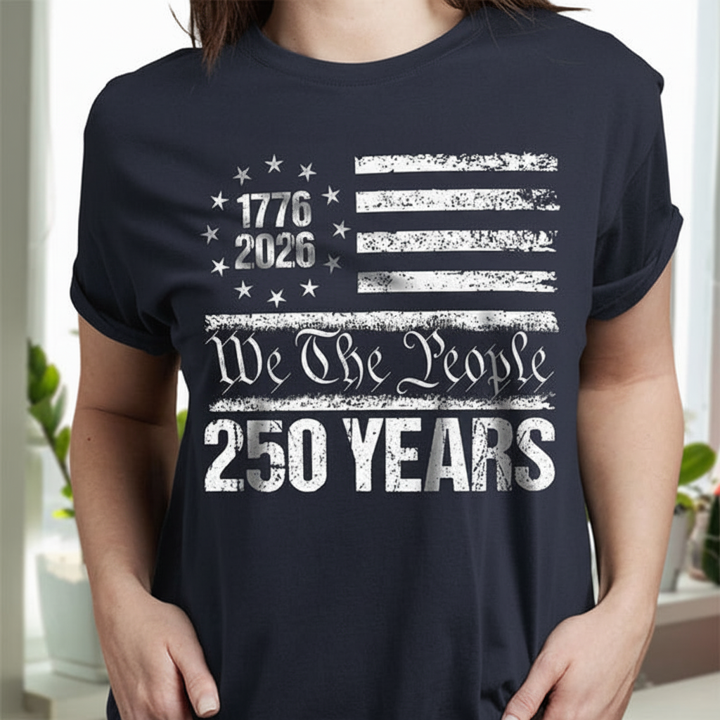 250 Years USA 250th Birthday 1776-2026 Eagle Flag Dark Basic Tee