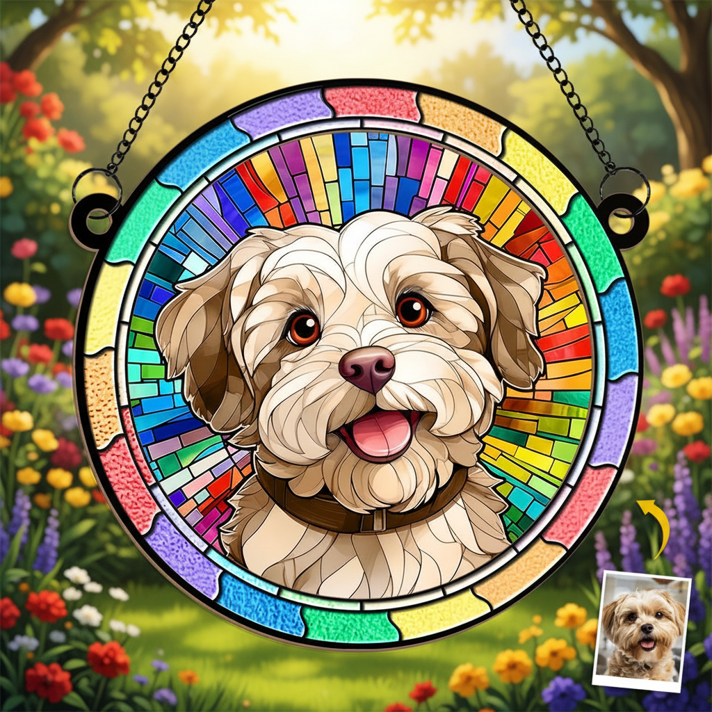 Custom Photo Forever Loved, Never Forgotten Window Hanging Suncatcher Ornament - Sympathy Gift For Pet Owners, Pet Lovers