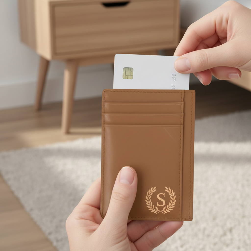 Laser Engraved Personalized Gentleman Name Logo Leather Card Holder - Premium Gift for Dad, Husband