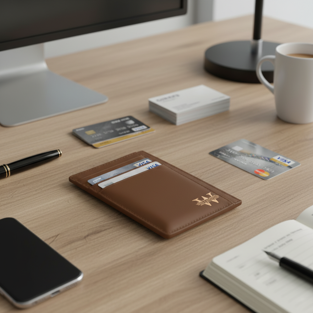 Laser Engraved Personalized Initial And Name Leather Card Holder - Classic Gift for Man