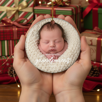 First Christmas As Grandparents Ornament, Custom Baby Photo Ornament, Baby Announcement Xmas Bauble, New Grandma and Grandpa Keepsake
