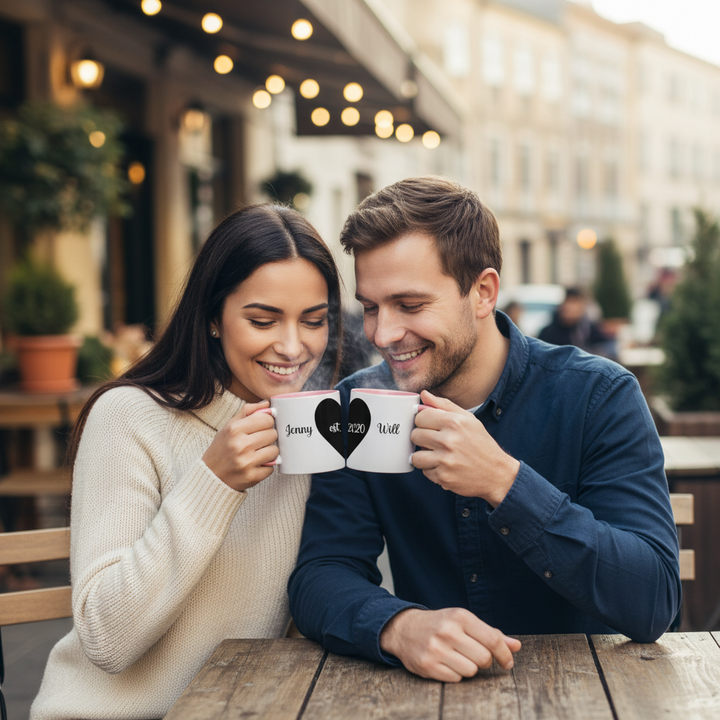Personalized Heart Couple Mug – Romantic Gift for Boyfriend or Girlfriend - For Valentine, Wedding or Anniversary Day