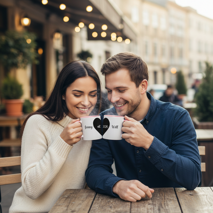 Personalized Heart Couple Mug – Romantic Gift for Boyfriend or Girlfriend - For Valentine, Wedding or Anniversary Day