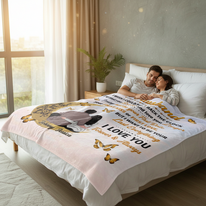 To My Husband, I Love You To The Moon And Back Couple Personalized Fleece Blanket  - Custom Name Gift For Husband