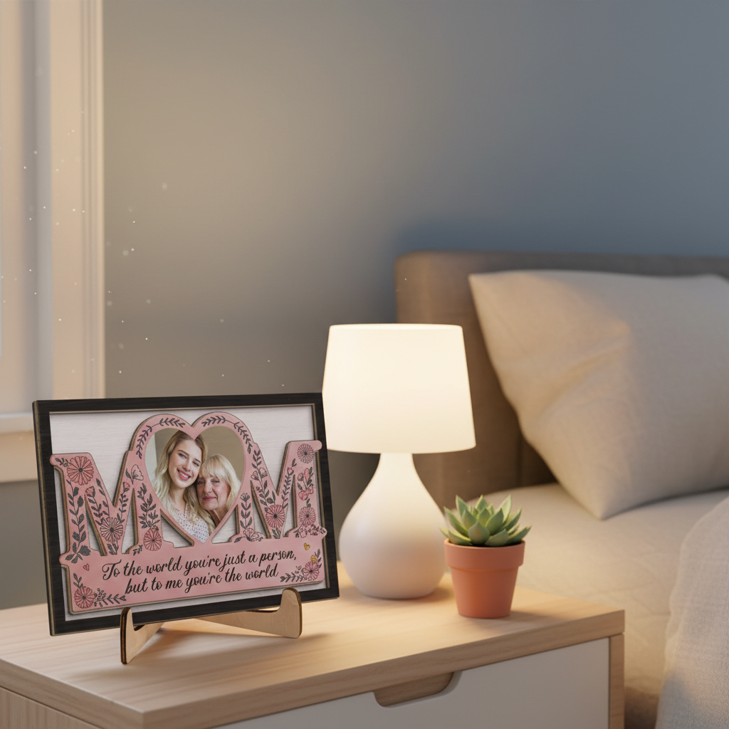 Custom Photo You’re Not Just My Mom, You’re My World - Family Personalized Custom 2-Layered Wooden Plaque With Stand - Gift For Mom, Daughter