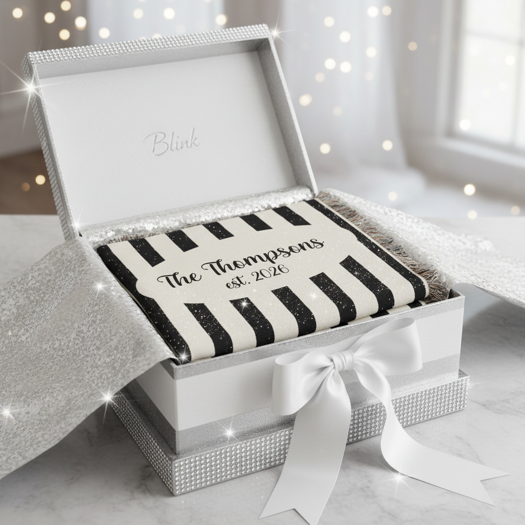 Custom Name And Year Black White Stripes Woven Blanket – Personalized Gift for Couples