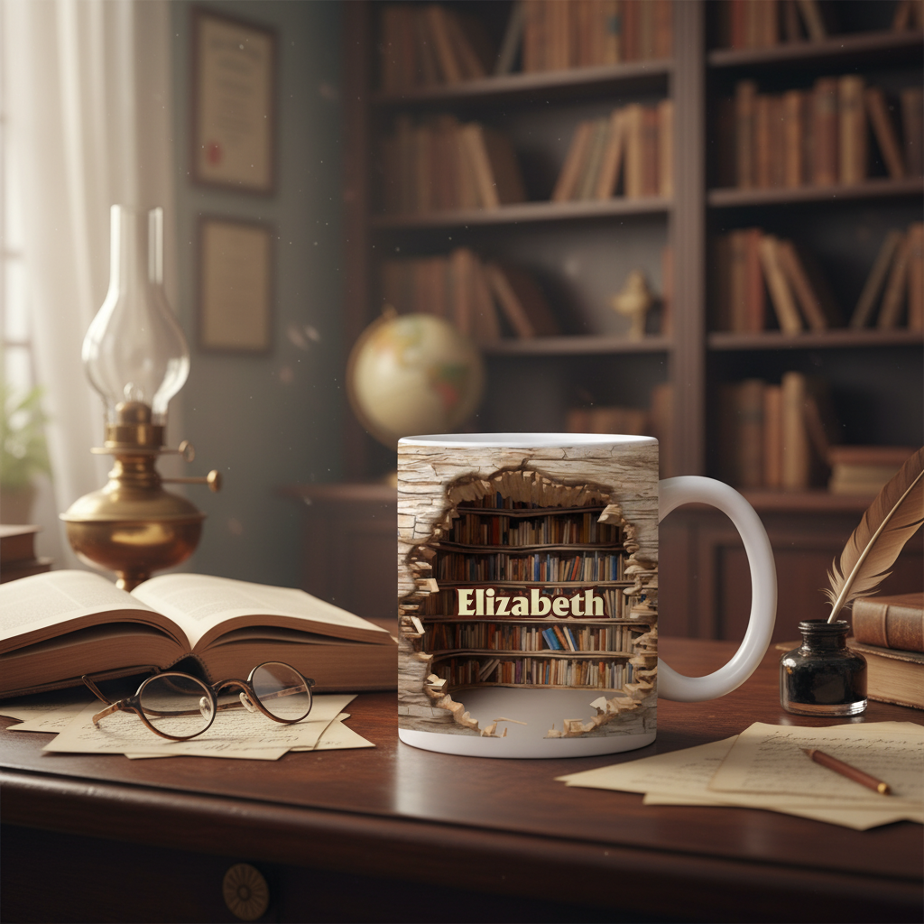 Custom Name Book Cave Design Ceramic Mug - Personalized Special Gifts for Book Lovers
