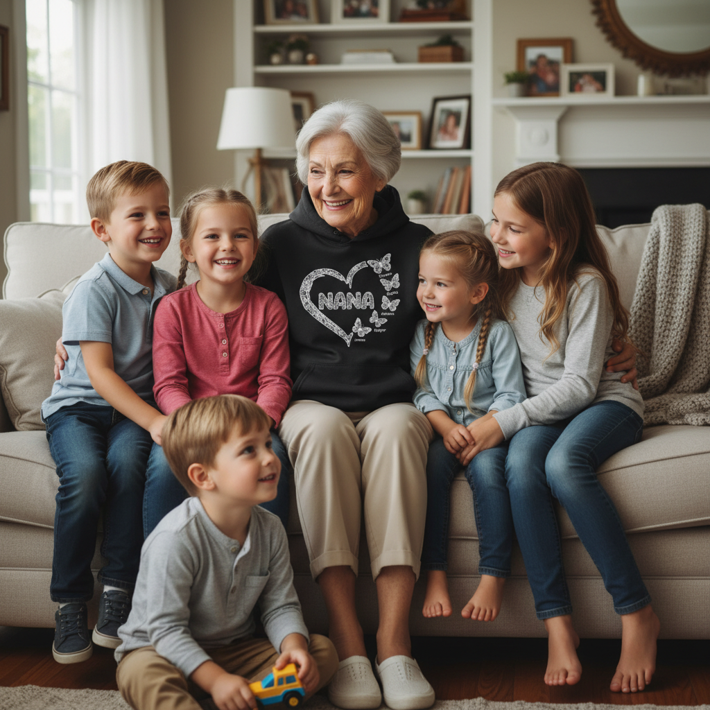 Grandma Lace Pattern Butterflies Heart - Personalized Hoodie - Gift For Grandma, Mom