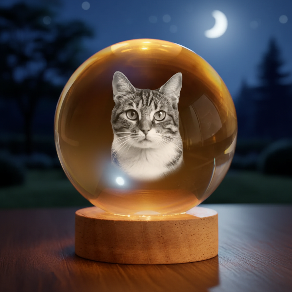 Custom Photo Crystal Globe Lamp - Personalized Pet Memorial Sympathy Gifts For Dogs, Cats - Memories Glow Eternal