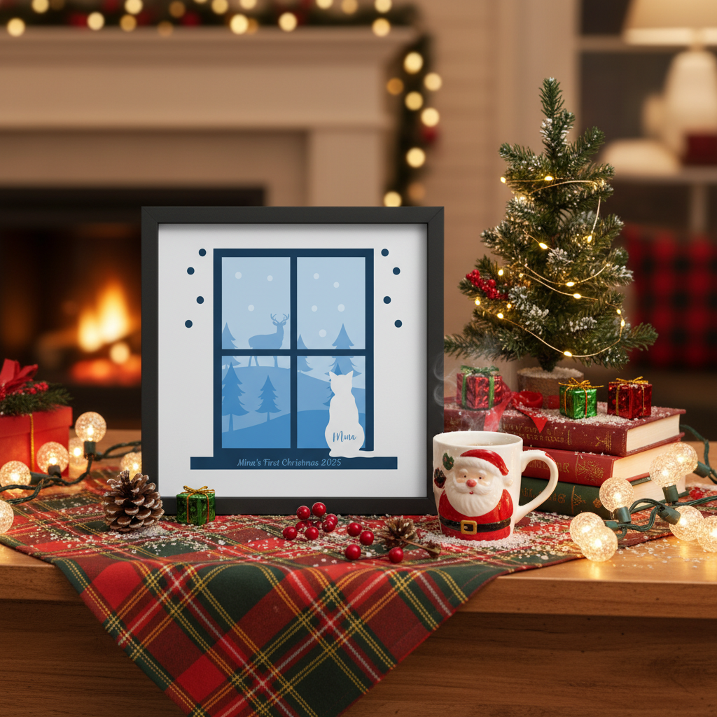 3D Layered Christmas Window Papercut Framed Picture - Perfect Christmas Home Décor & Gift