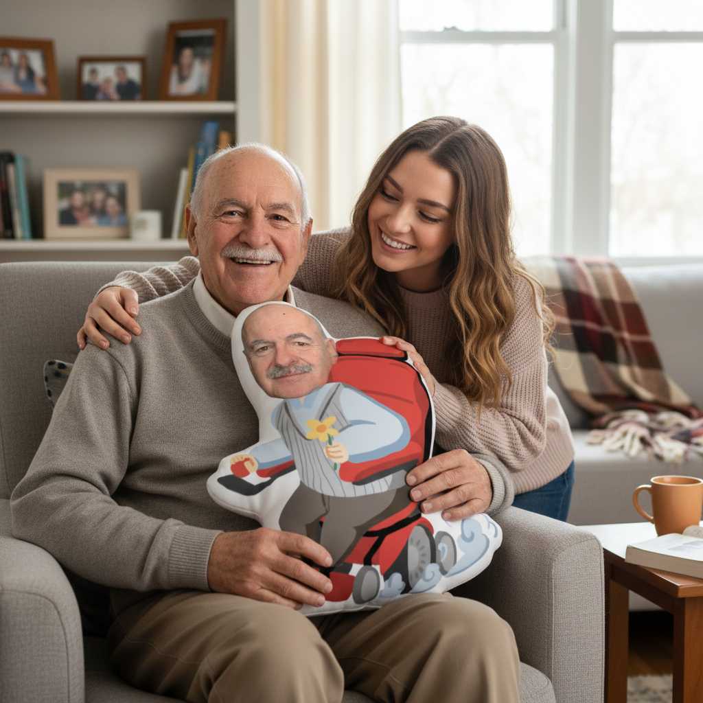 Custom Shaped Photo Pillow – Personalized Funny Face Gift for Dad, Husband, Grandpa