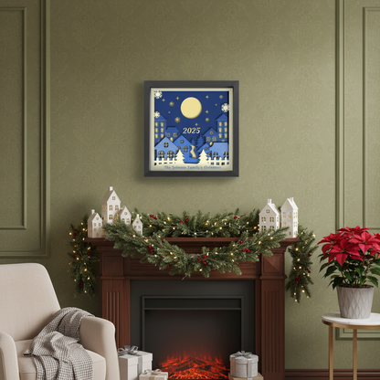 3D Layered Papercut Christmas Town Framed Picture – Personalized Holiday Décor Design for Christmas Gifts
