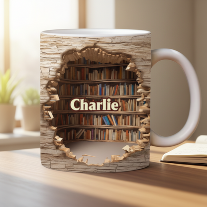 Custom Name Book Cave Design Ceramic Mug - Personalized Special Gifts for Book Lovers