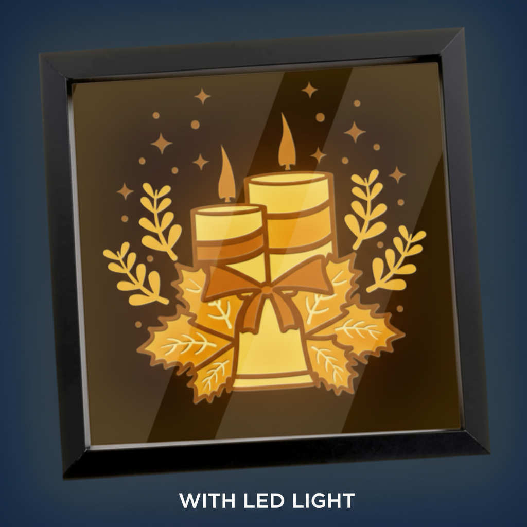 3D Layered Papercut Christmas Candle Framed Picture - Perfect Holiday Home Décor & Family Gift