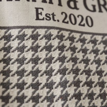 Taupe Houndstooth Plaid Custom Name & Year Blanket for Couple/Family – Personalized Wedding & Anniversary Gift