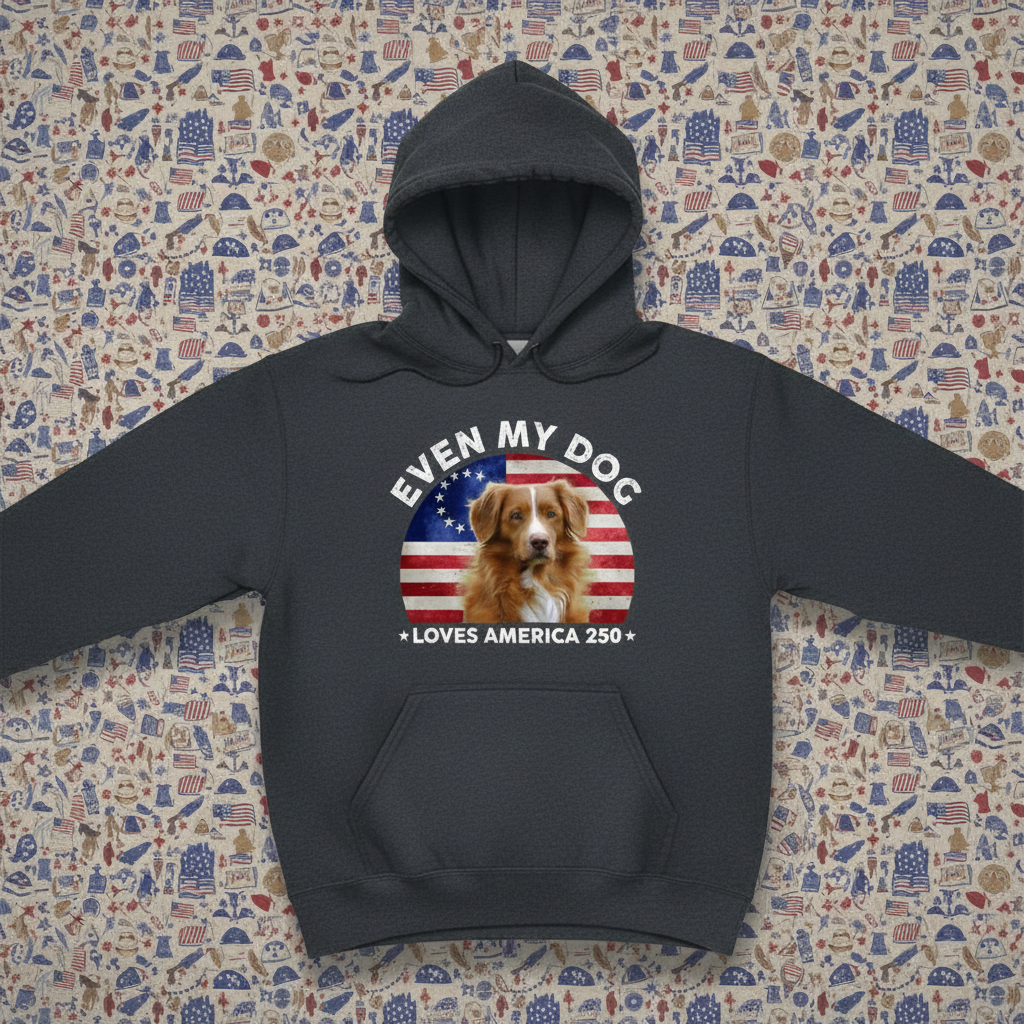 Custom Photo Even My Dogs Love America 250 Dark Pullover Hoodie