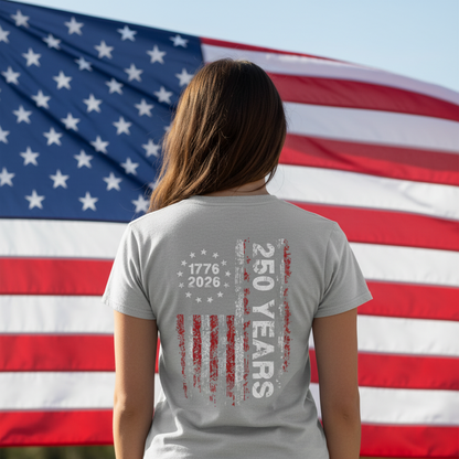 America 250th Birthday US Flag 250 Years We The People Back Side Dark Woman V Neck