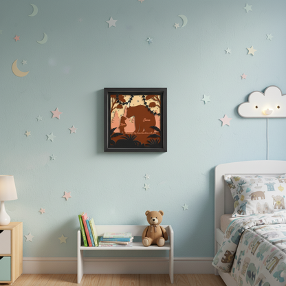 3D Layered Mama Bear Papercut Framed Picture - Perfect Home Décor & Gift for Mom and Kids