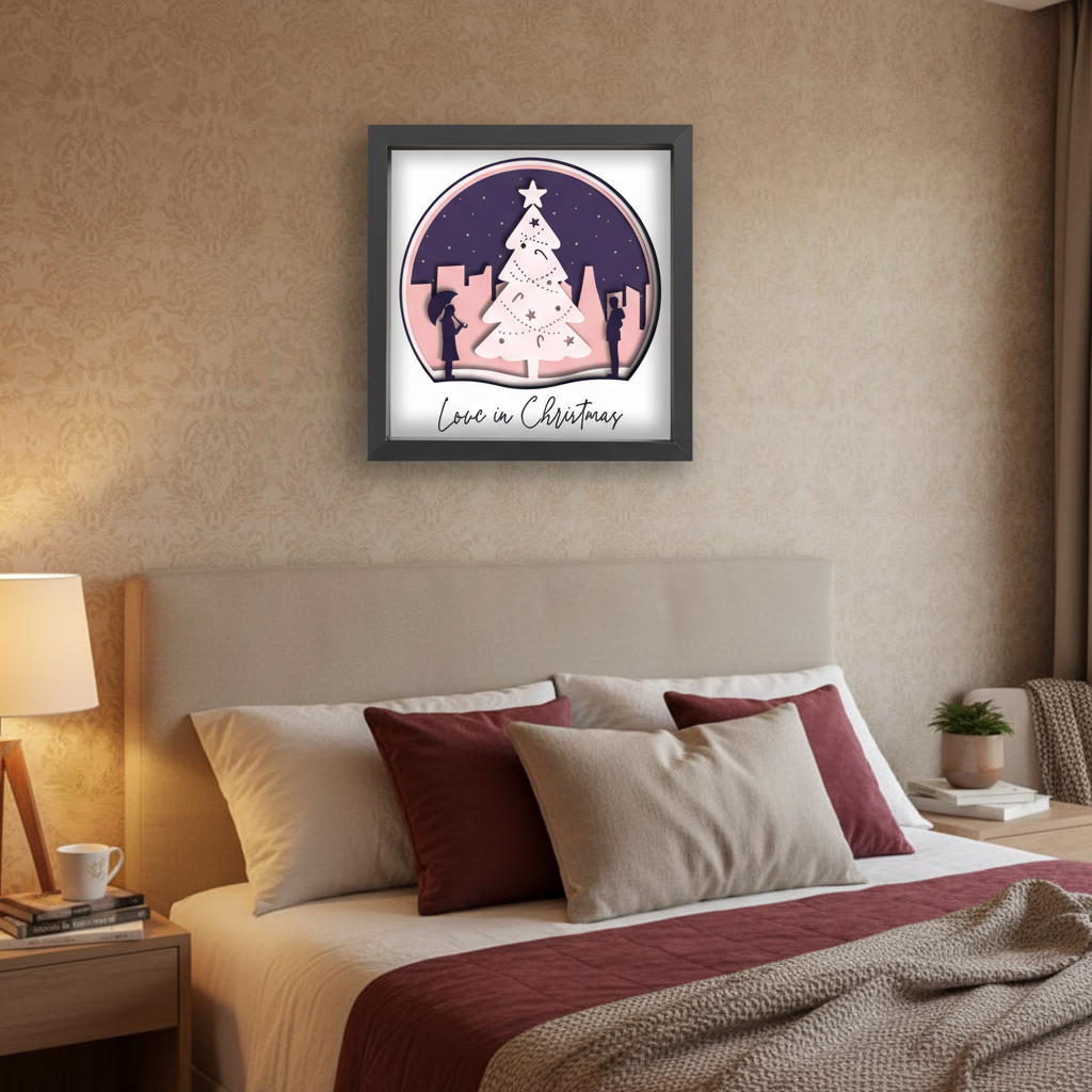 3D Layered Love In Christmas Papercut Framed Picture - Perfect Holiday Gift for Couples