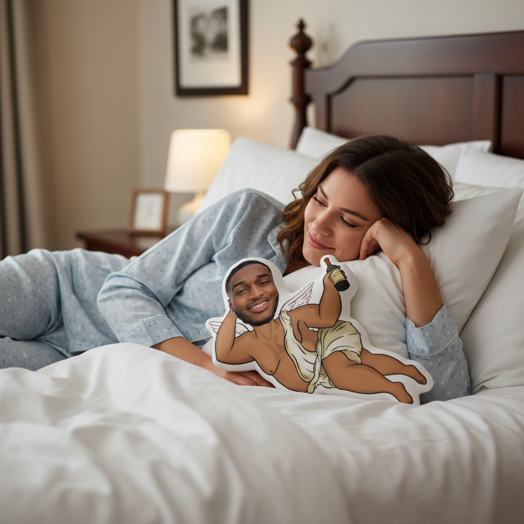Drunk Cupid Custom Shaped Photo Pillow – Personalized Funny Face Gift for Boyfriend, Husband