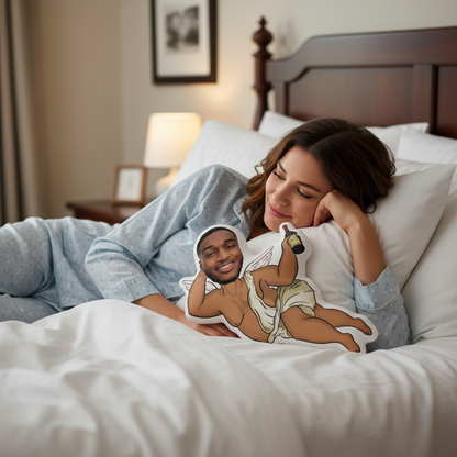 Drunk Cupid Custom Shaped Photo Pillow – Personalized Funny Face Gift for Boyfriend, Husband