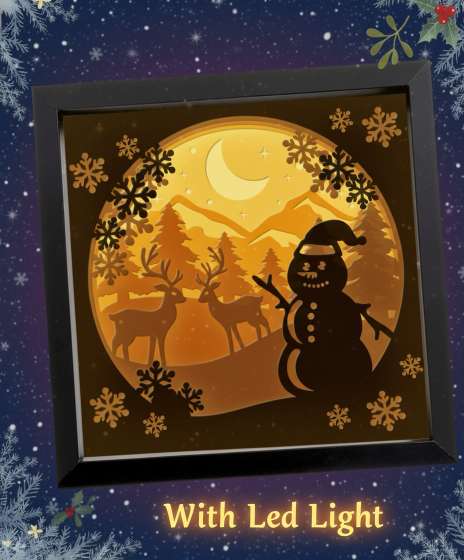 3D Layered Christmas Snowman Winter Papercut  Frame Picture- Personalized Holiday Décor Design for Christmas Gifts