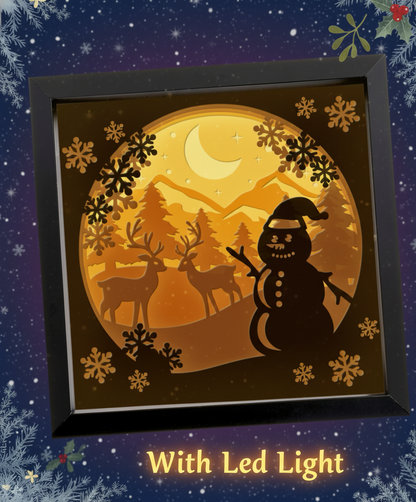 3D Layered Christmas Snowman Winter Papercut  Frame Picture- Personalized Holiday Décor Design for Christmas Gifts