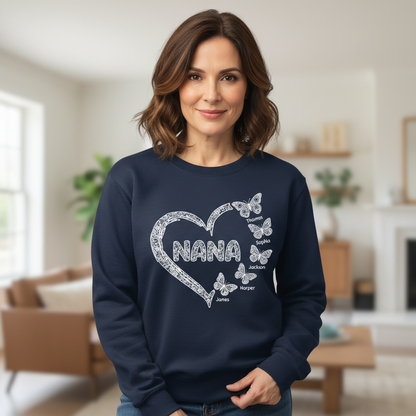Grandma Lace Pattern Butterflies Heart - Personalized Sweatshirt - Gift For Grandma, Mom