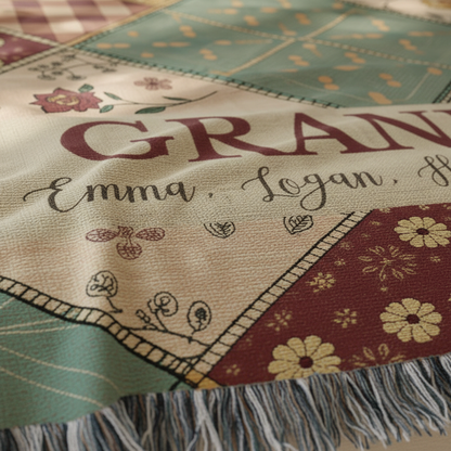 Custom Name Pastel Squares Woven Blanket – Personalized Gift for Mom, Grandma