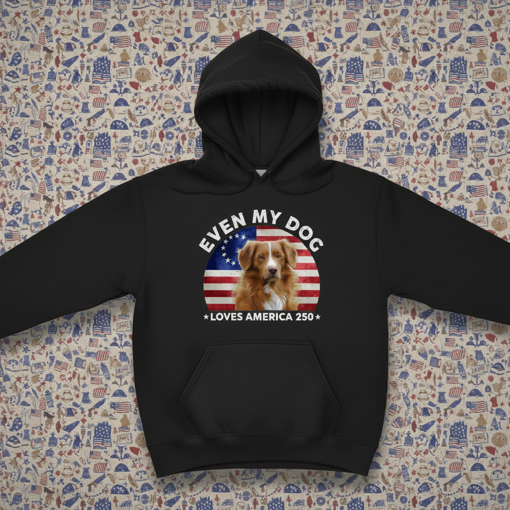 Custom Photo Even My Dogs Love America 250 Dark Pullover Hoodie