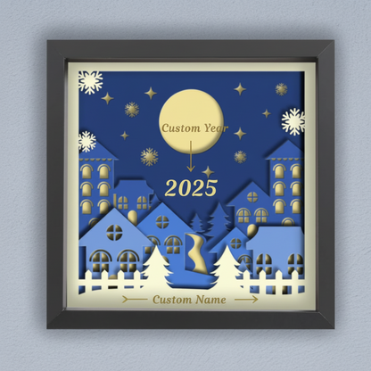 3D Layered Papercut Christmas Town Framed Picture – Personalized Holiday Décor Design for Christmas Gifts