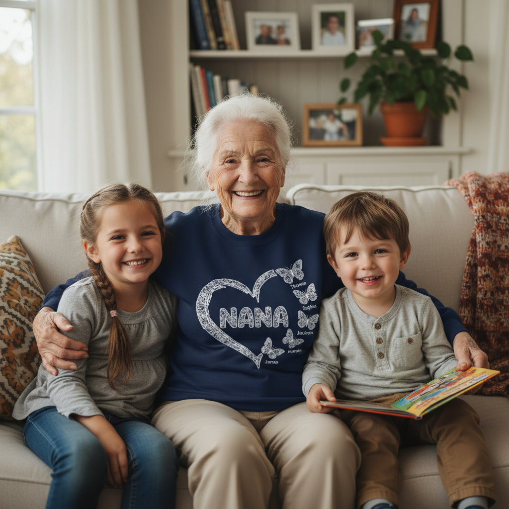 Grandma Lace Pattern Butterflies Heart - Personalized Sweatshirt - Gift For Grandma, Mom