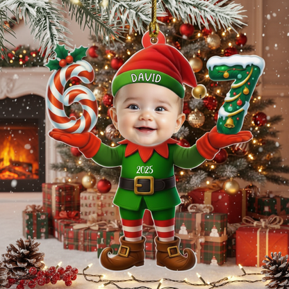 Personalized Santa Elf Photo 67 Christmas Ornament – Custom Funny Face Acrylic Ornament, Six Seven Meme Holiday Decor, Trendy Gen Z Slang Gift