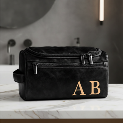 Luxury Leather Toiletry Bag with Laser Engraved Initial - Premium Personalized Gift For Dad, Husband