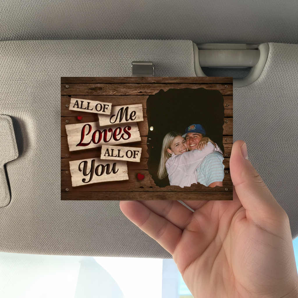 Custom Photo “Home Is Where the Love Is” 2Layers Wooden Car Visor Clip – Personalized Couple Gift
