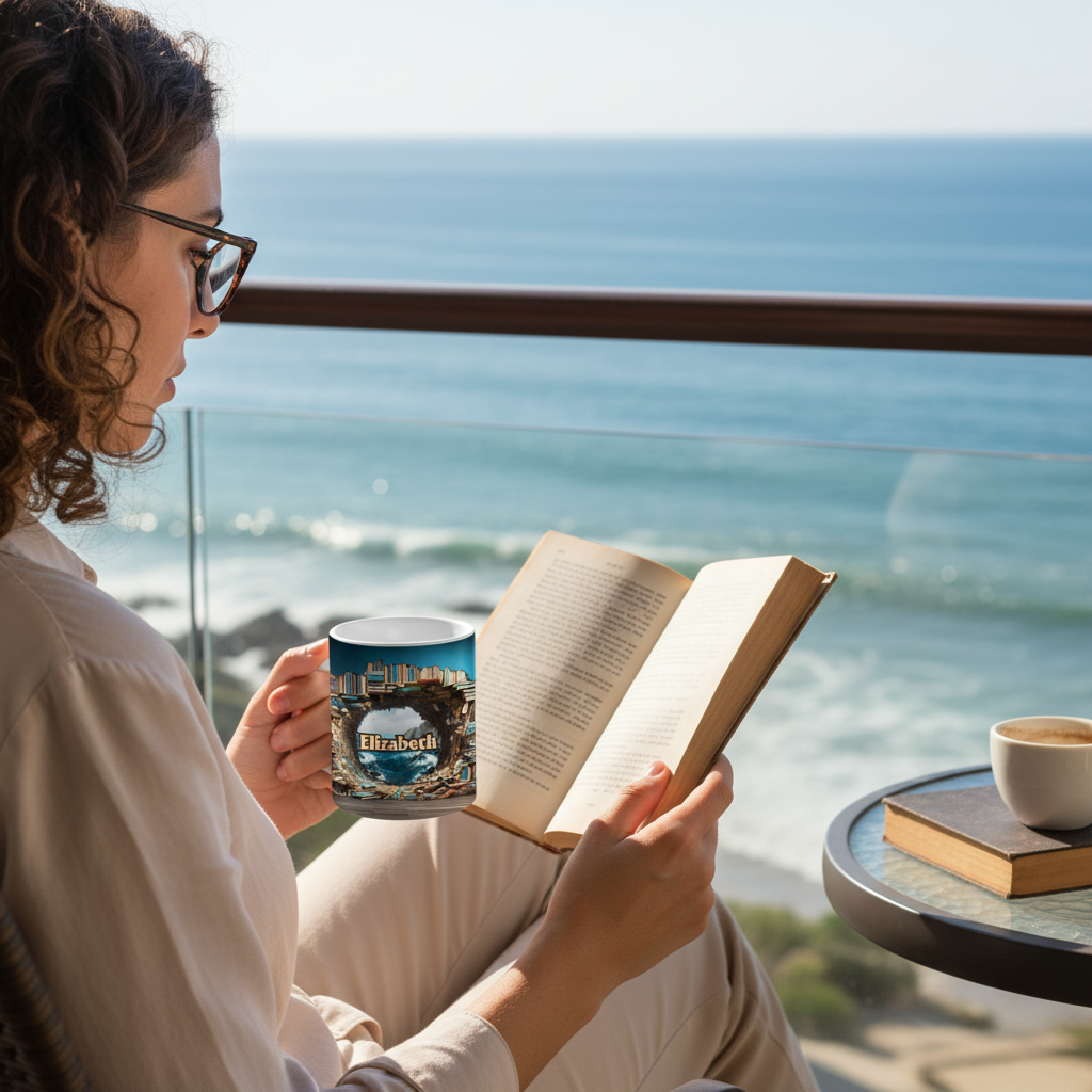 Custom Name Ocean Book Tunnel Ceramic Mug - Personalized Perfect Gift for Readers, Book Lovers