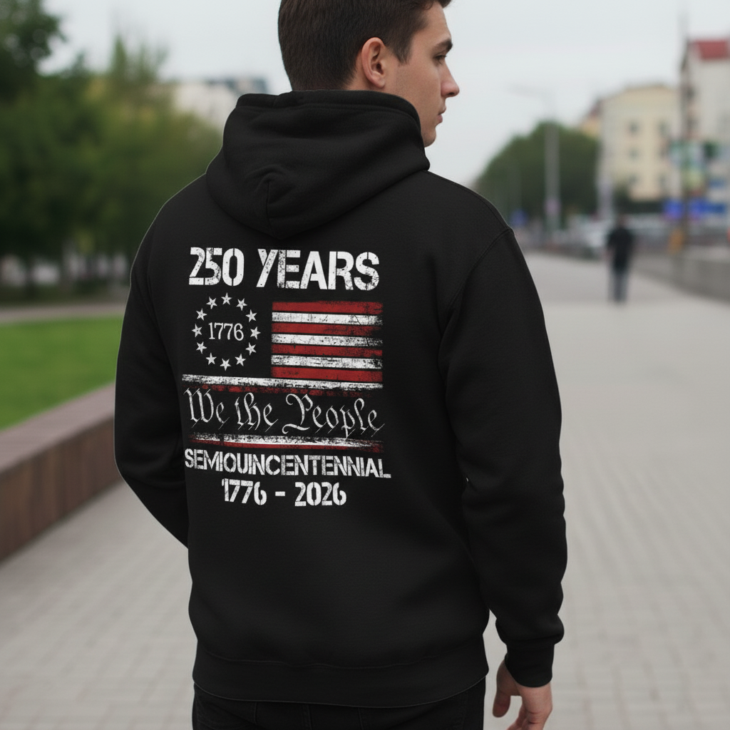 Celebrate Our America 250th Anniversary United States Semiquincentennial Back Side Dark Pullover Hoodie